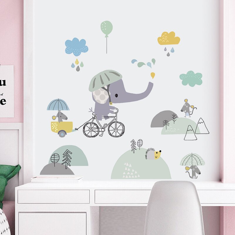 Baby Elephant Riding Bicycle Nursery Wall Decal - Just Kidding Store
