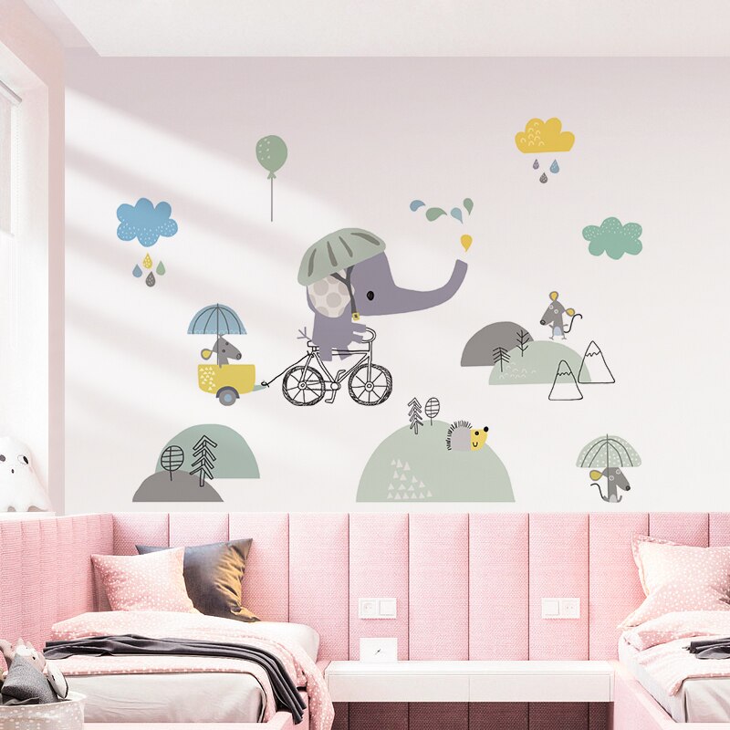 Baby Elephant Riding Bicycle Nursery Wall Decal - Just Kidding Store