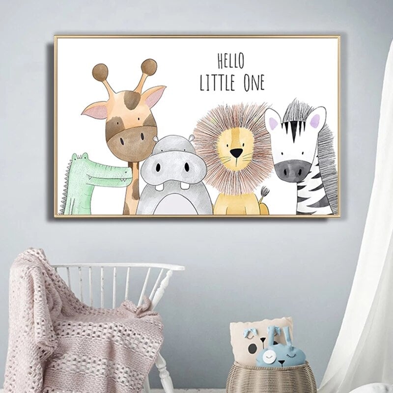Watercolor Canvas Wall Art - Fox, Dino, Raccoon, Bear, Rabbit - Just Kidding Store