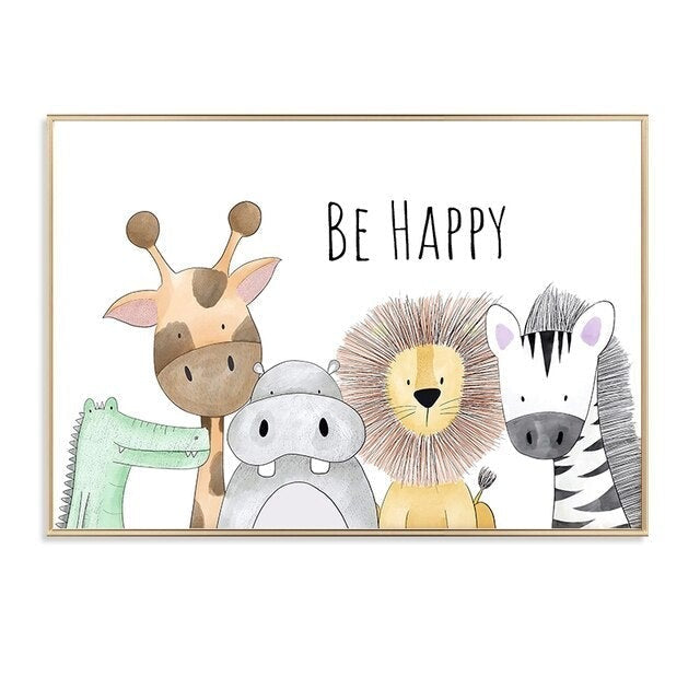 Watercolor Canvas Wall Art - Fox, Dino, Raccoon, Bear, Rabbit - Just Kidding Store