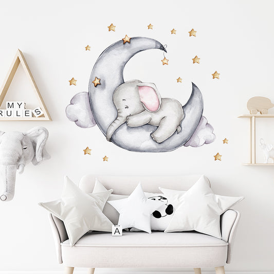 Watercolour Moon Elephant Nursery Wall Sticker Decals - Just Kidding Store