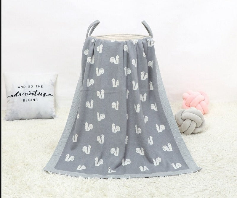 Little Squirrel Cotton Baby Children Knit Blanket - Just Kidding Store