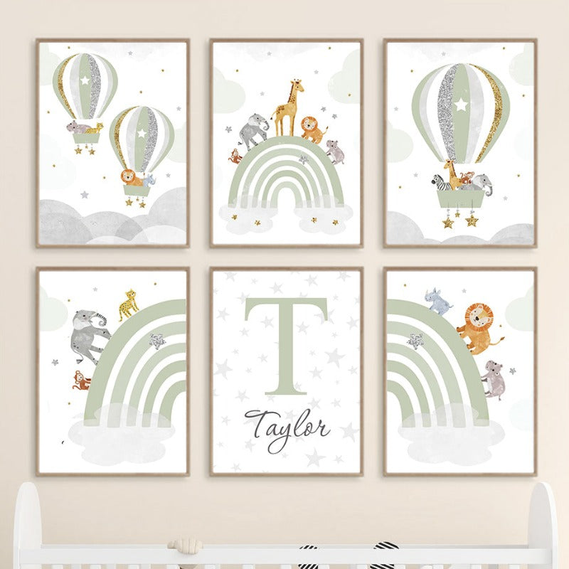 Boho Rainbow Hot Air Ballon Safari Animals Canvas Paints - Just Kidding Store