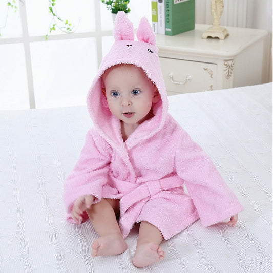 Baby Hooded Animal Cartoon Bathrobe - Pink Bunny - Just Kidding Store