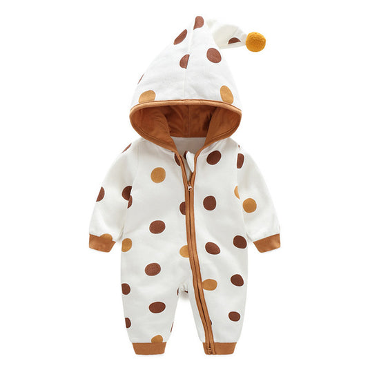 Baby Hooded Romper - Toddlers Polka Dot Jumpsuit - Just Kidding Store