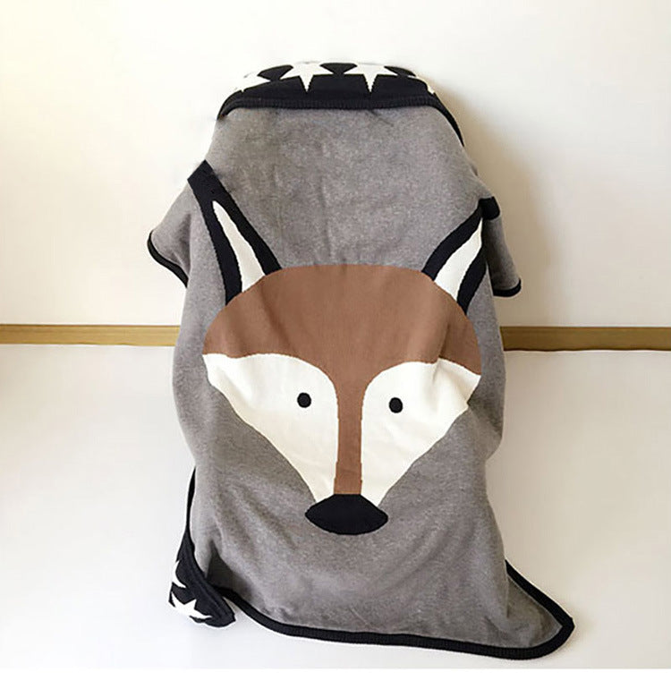 Kids Cotton Knitted Blanket - Reversible Throw Blanket - Fox