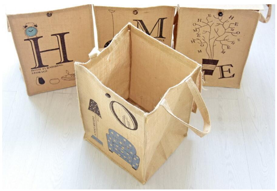 Natural Jute Linen Basket Bag - Hamper Storage H O M E - Just Kidding Store