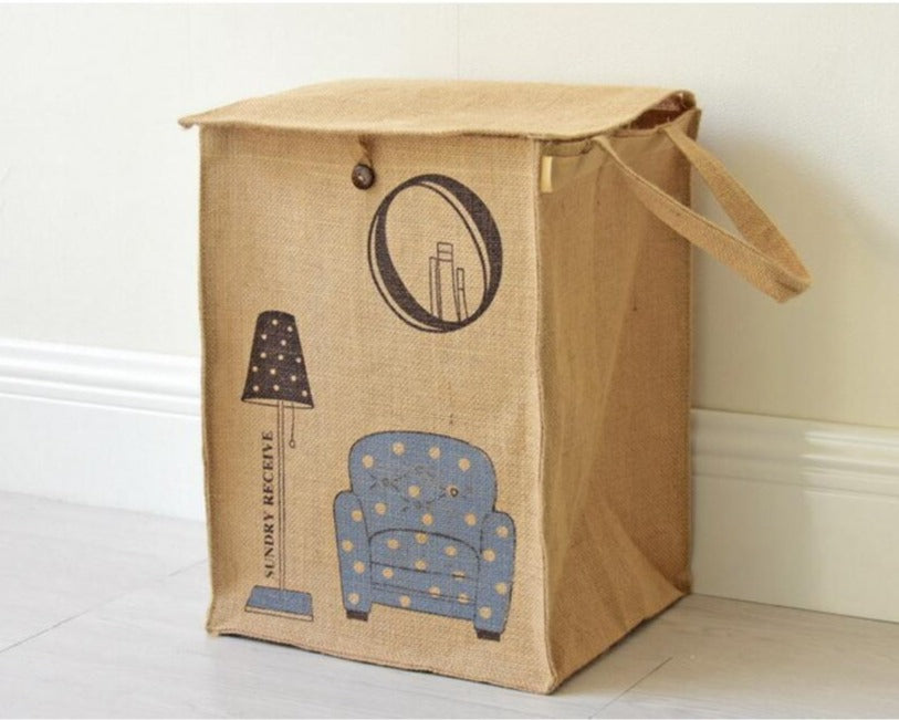 Natural Jute Linen Basket Bag - Hamper Storage H O M E - Just Kidding Store