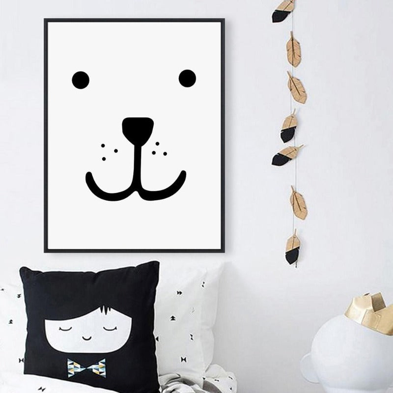 Modern Nordic Smily Bear Face Canvas Painting - Just Kidding Store