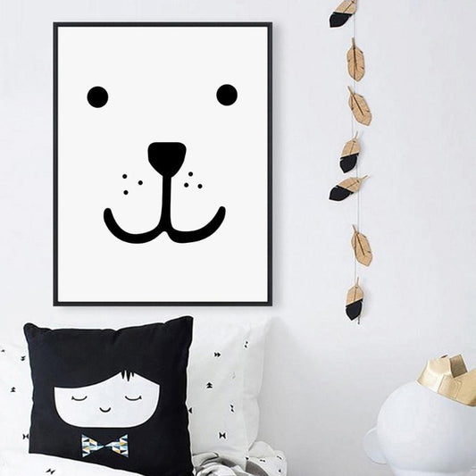 Modern Nordic Smily Bear Face Canvas Painting - Just Kidding Store