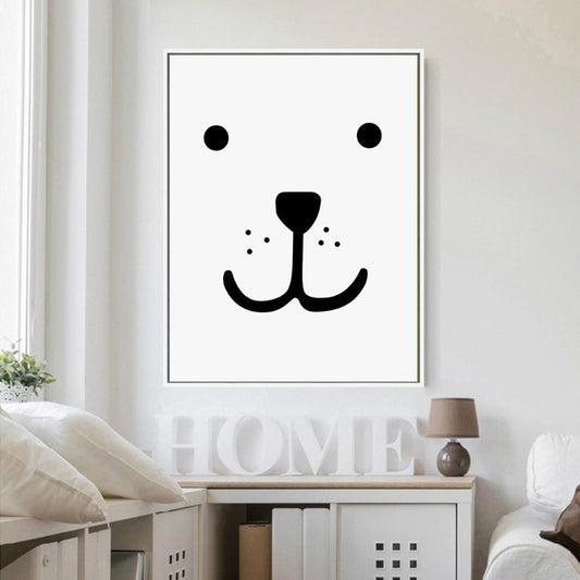 Modern Nordic Smily Bear Face Canvas Painting - Just Kidding Store