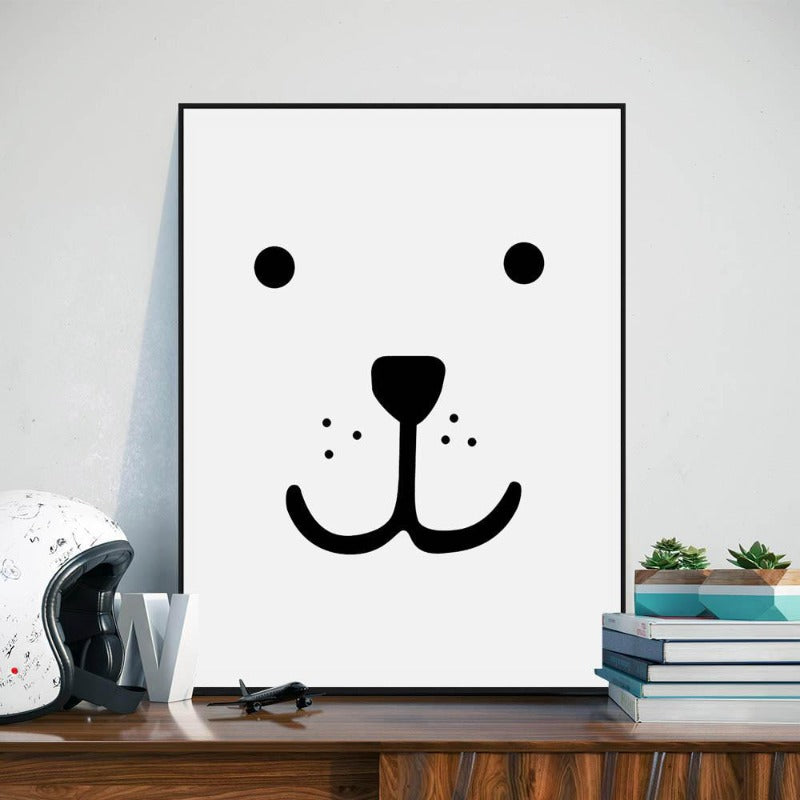 Modern Nordic Smily Bear Face Canvas Painting - Just Kidding Store
