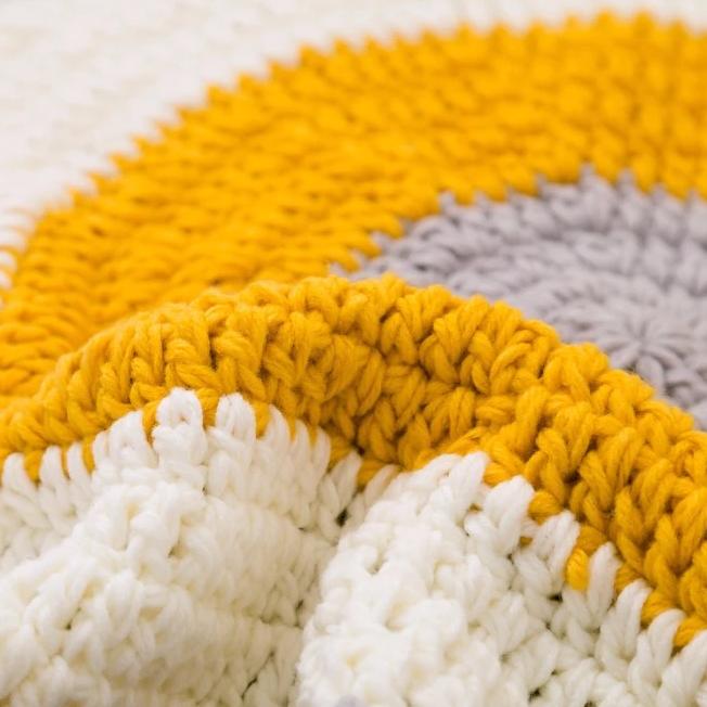 Hand Made Round Floor Kids Play Mat - Pop Pom Carpet - Just Kidding St...