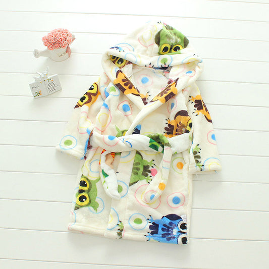 Plush Hooded Bathrobe - Kids Fleece Nightgown - Owl - Just Kidding