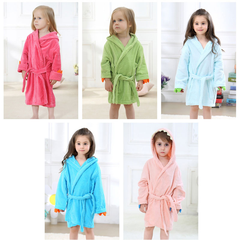Velvet Hooded Kids Bath Robe - Dinosaur
