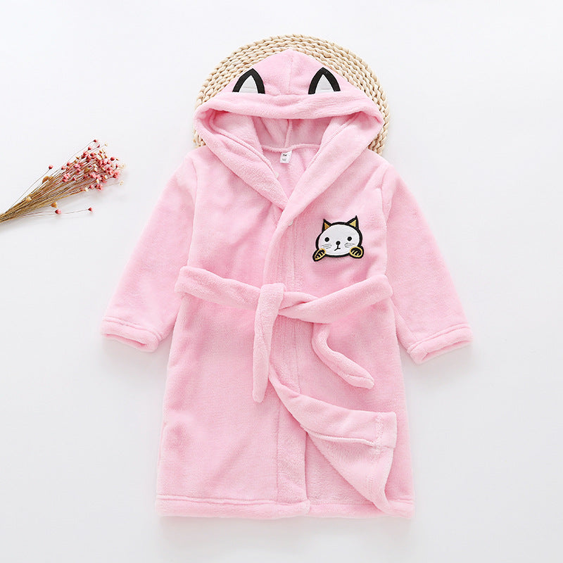 Flannel Bathrobe Night Gown - Kawaii Kitty Pink - Just Kidding