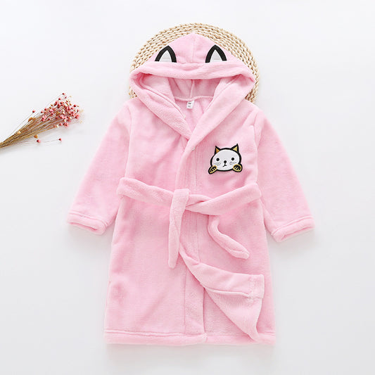 Flannel Bathrobe Night Gown - Kawaii Kitty Pink - Just Kidding