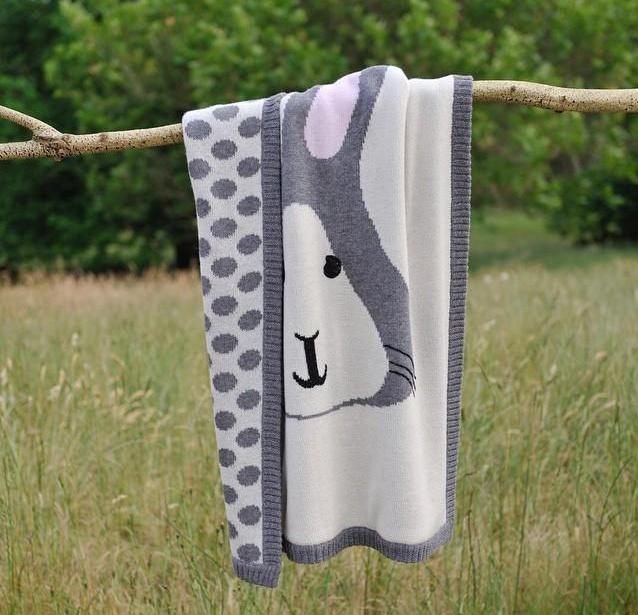 Kids Cotton Knitted Blanket - Reversible Throw Blanket - Rabbit