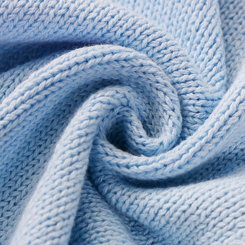 Polar Bear Cotton Knitted Blanket - Bed Throw - Lavender