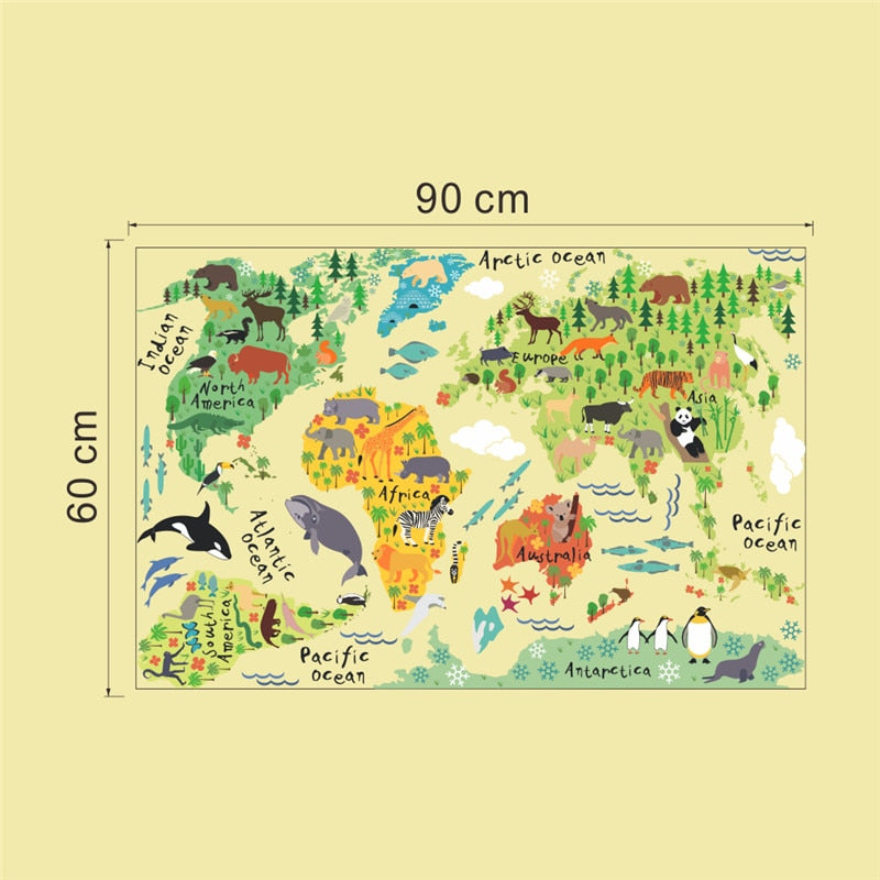 Kids World Map Decal - Animal World Stickers - Just Kidding Store