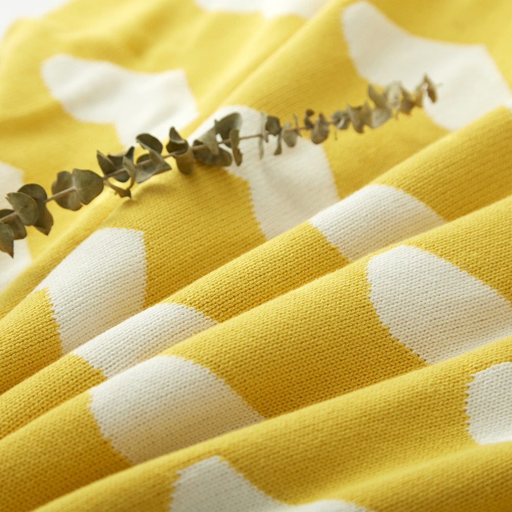 Double Sided Cotton Knitted Blanket Yellow Hearts - Just Kidding Store