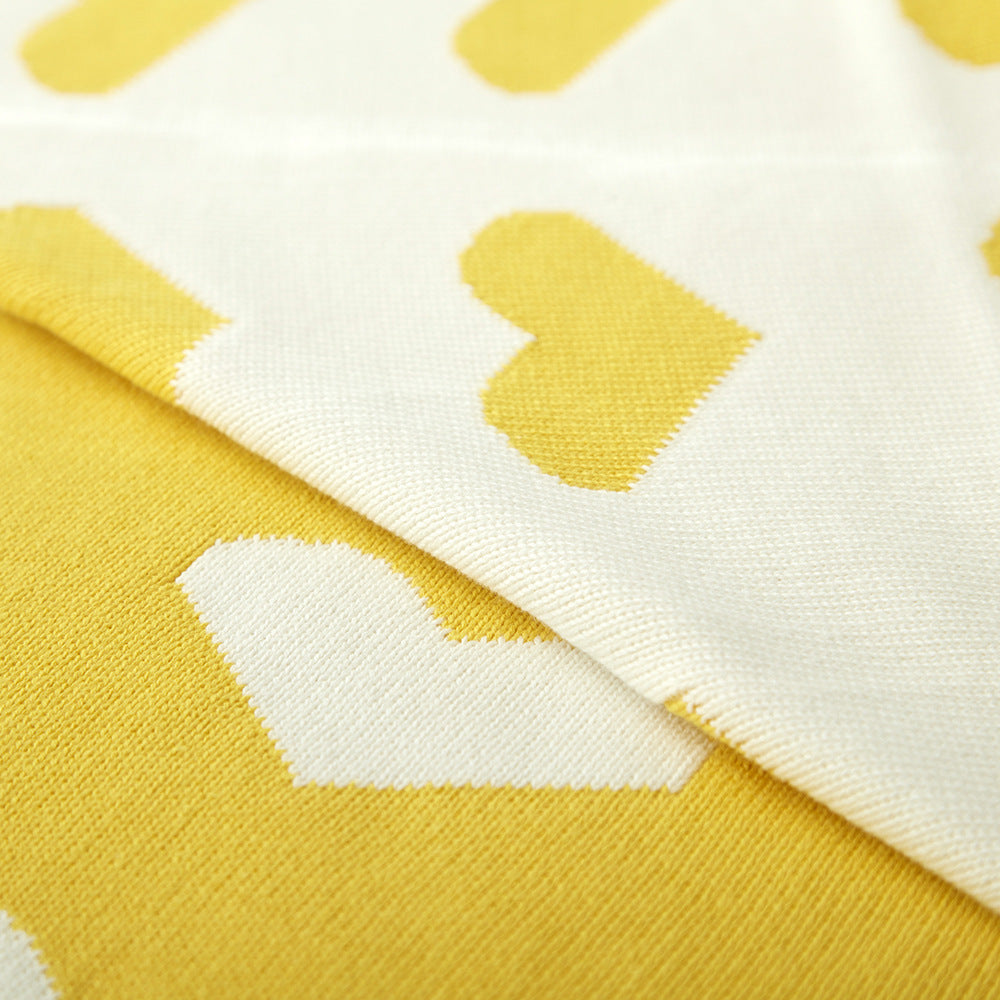 Double Sided Cotton Knitted Blanket Yellow Hearts - Just Kidding Store