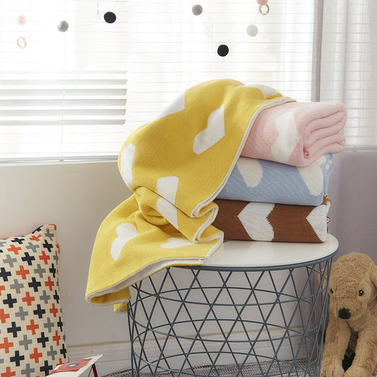 Double Sided Cotton Knitted Blanket Yellow Hearts - Just Kidding Store