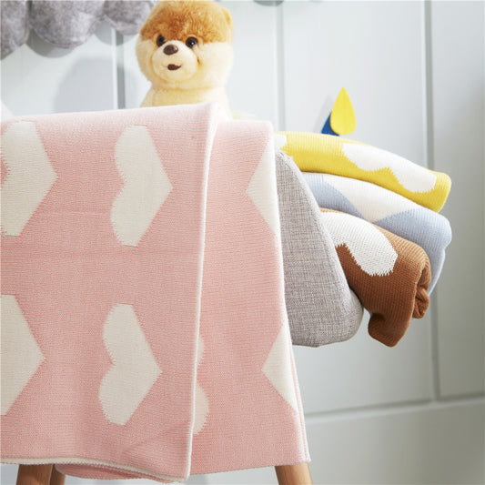 Double Sided Cotton Knitted Blanket - Rose Hearts - Just Kidding Store