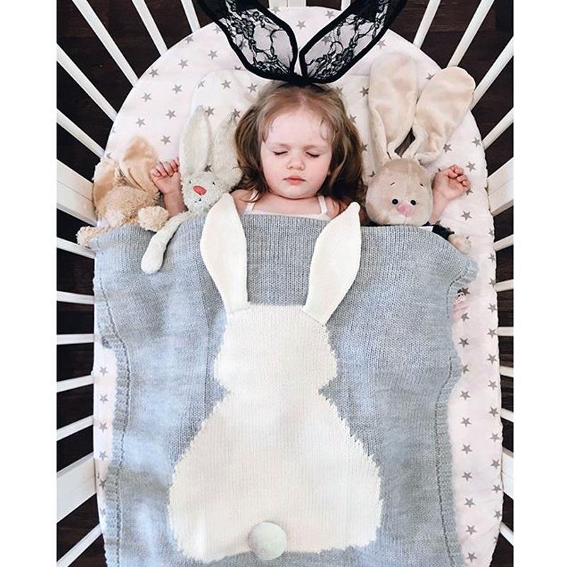 Soft Knitted Cute Gray Rabbit Baby Kids Blanket - Just Kidding Store