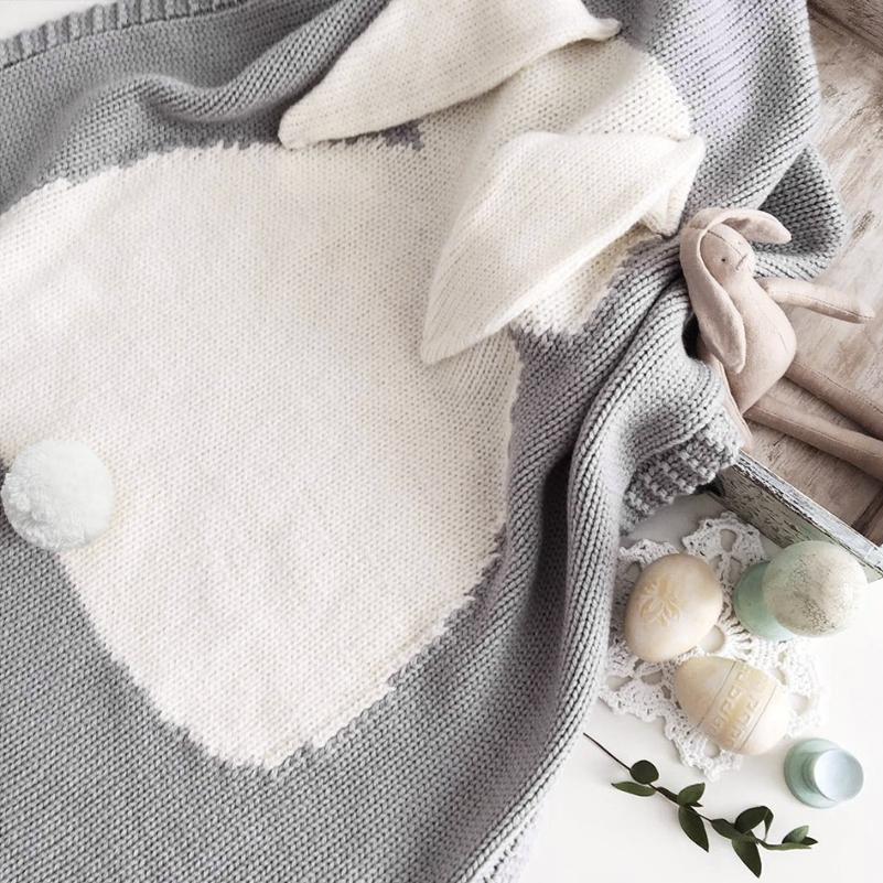 Soft Knitted Cute Gray Rabbit Baby Kids Blanket - Just Kidding Store