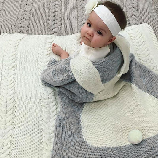 Soft Knitted Cute Gray Rabbit Baby Kids Blanket - Just Kidding Store