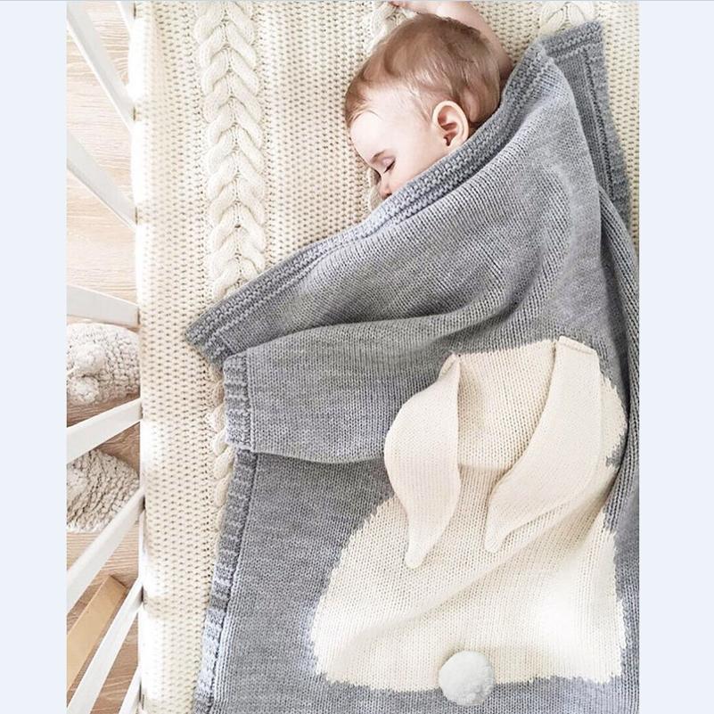 Soft Knitted Cute Gray Rabbit Baby Kids Blanket - Just Kidding Store
