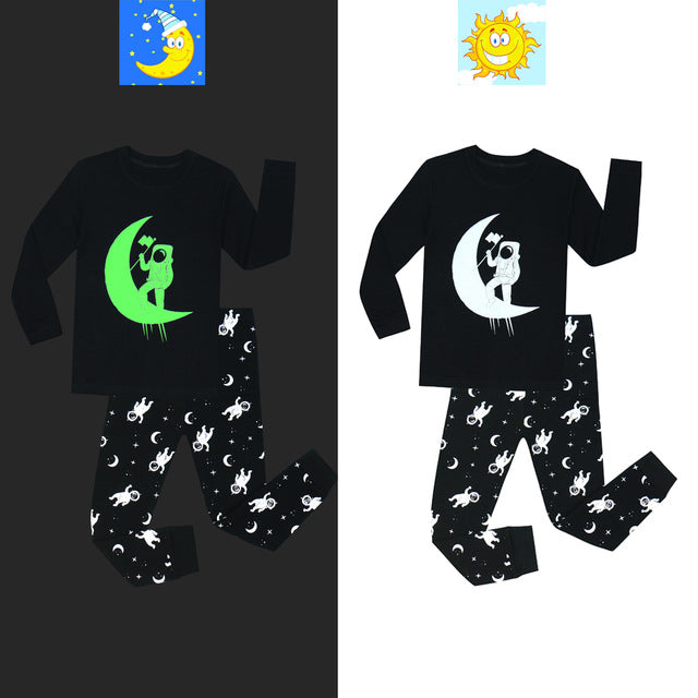 Glow in The Dark Dinosaur, Spaceman, Snowflake Pajama Just Kidding Store