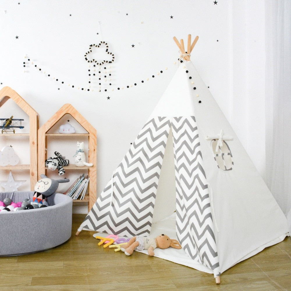 Chevron Stripes Teepee Gray White Kids Play Tent - Just Kidding Store