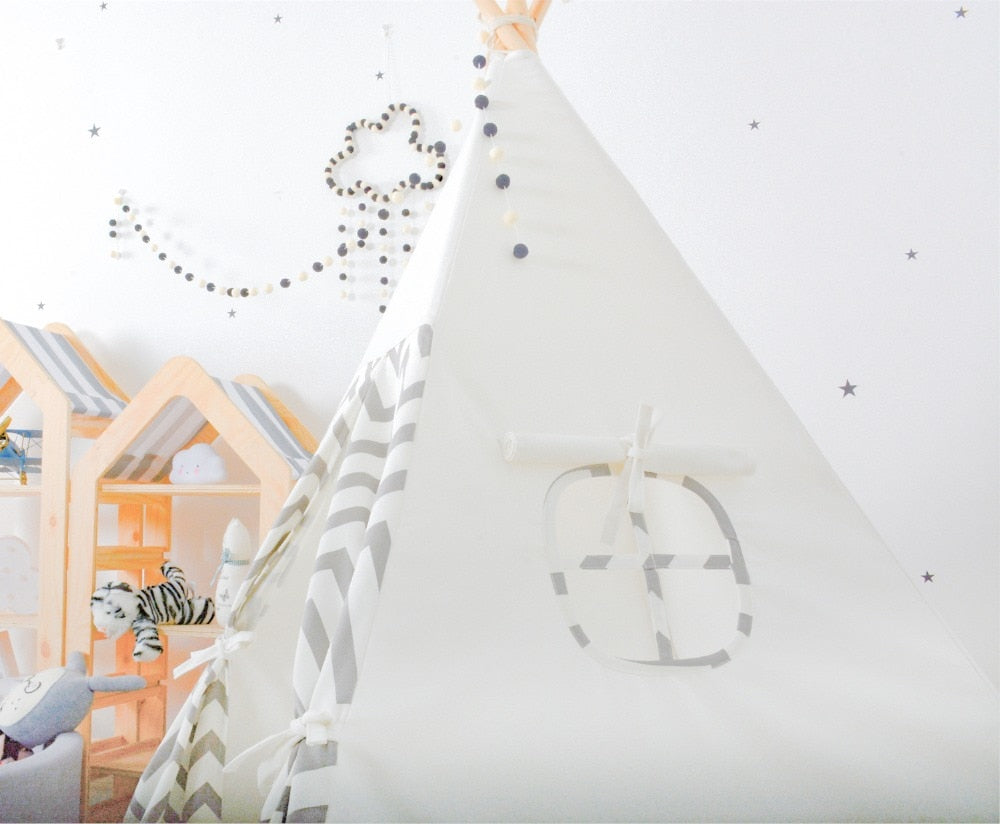 Chevron Stripes Teepee Gray White Kids Play Tent - Just Kidding Store