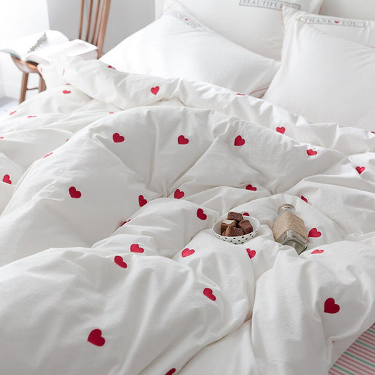 Red Hearts Embroidered Kids Girls Bedding Set - Just Kidding Store