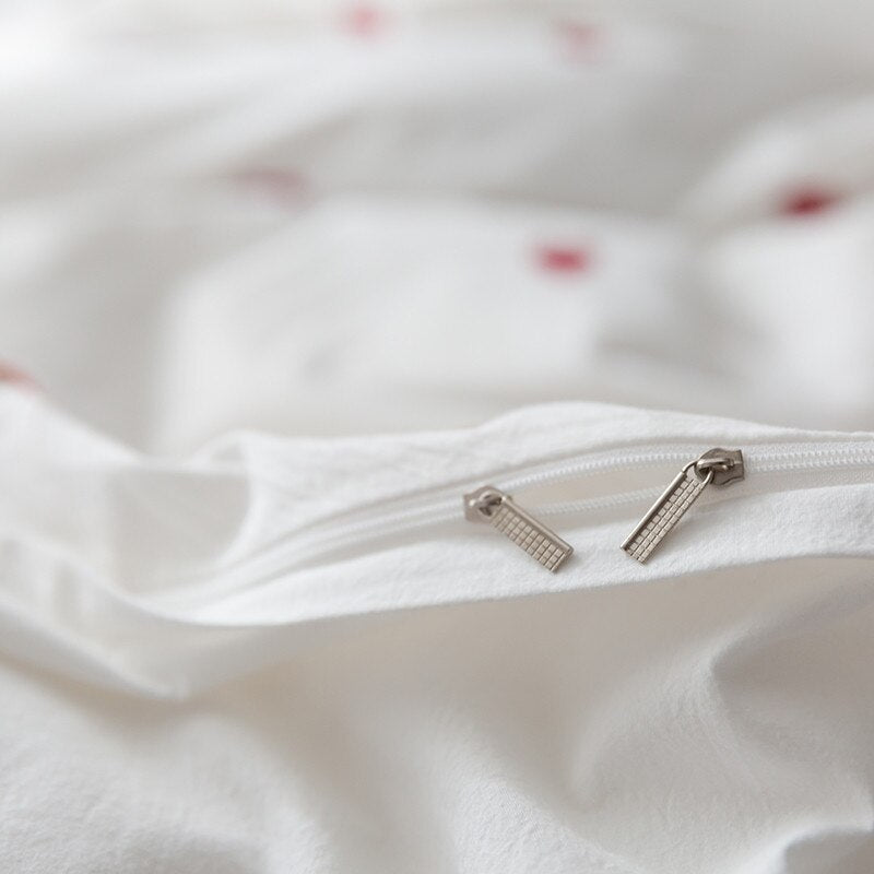 Red Hearts Embroidered Kids Girls Bedding Set - Just Kidding Store