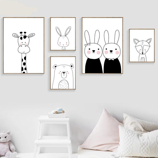 Nordic Canvas Art - Rabbit, Bear, Giraffe, Fox - Just Kidding Store