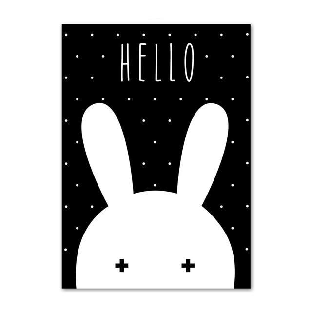 Black White Miffy Canvas Print Bunny Wall Art - Just Kidding Store