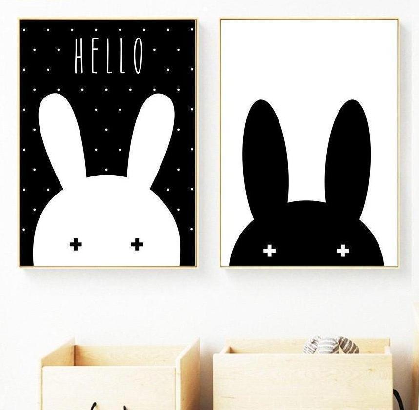 Black White Miffy Canvas Print Bunny Wall Art - Just Kidding Store
