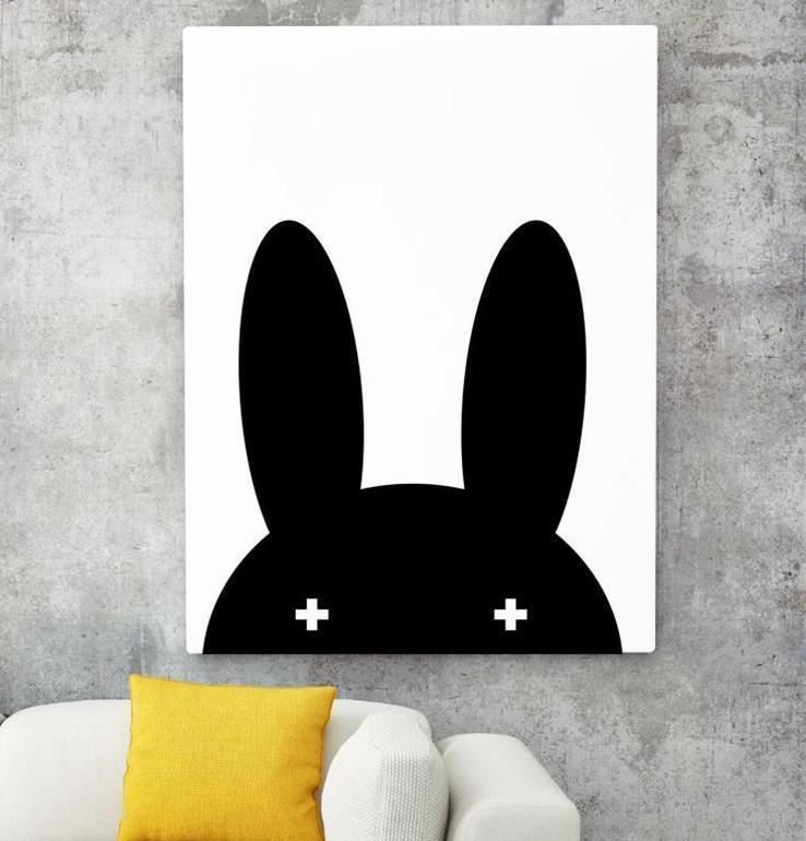 Black White Miffy Canvas Print Bunny Wall Art - Just Kidding Store