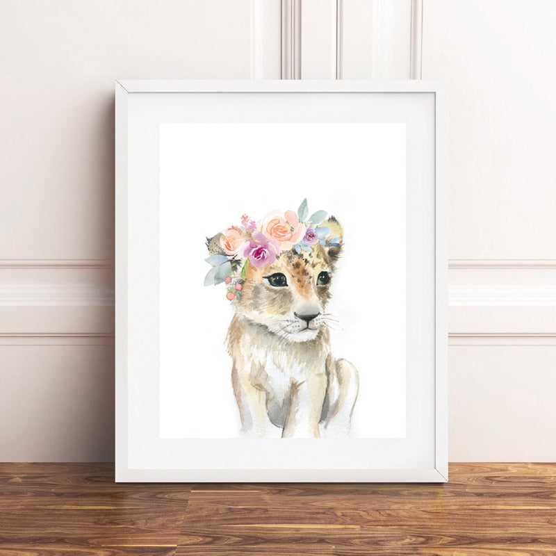 Watercolor Wild Animals Canvas Art - Giraffe, Elephant, Lion, Zebra - Just Kidding Store