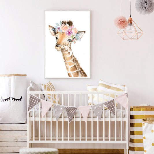 Watercolor Wild Animals Canvas Art - Giraffe, Elephant, Lion, Zebra - Just Kidding Store