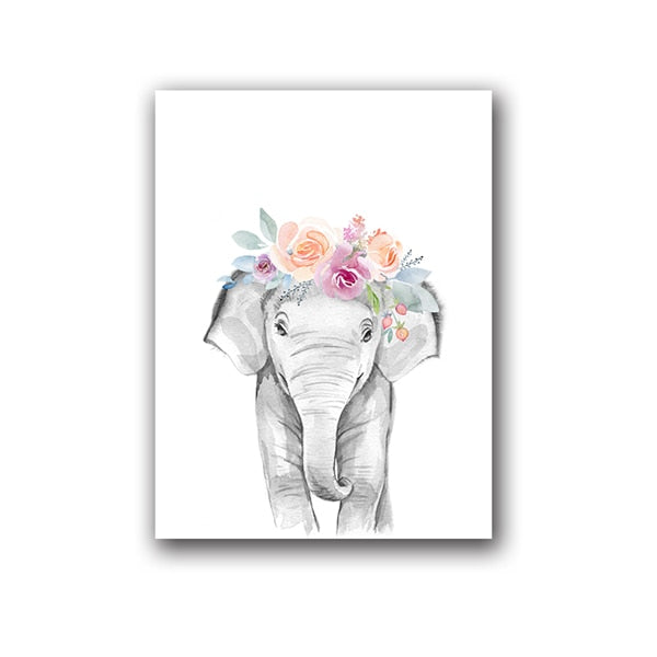 Watercolor Wild Animals Canvas Art - Giraffe, Elephant, Lion, Zebra - Just Kidding Store