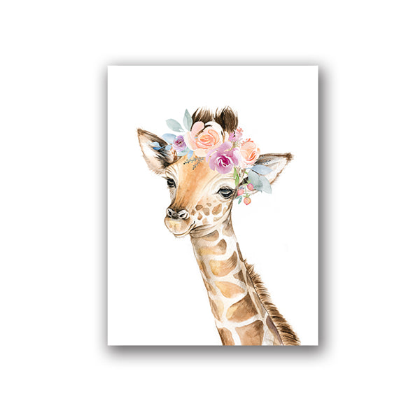 Watercolor Wild Animals Canvas Art - Giraffe, Elephant, Lion, Zebra - Just Kidding Store