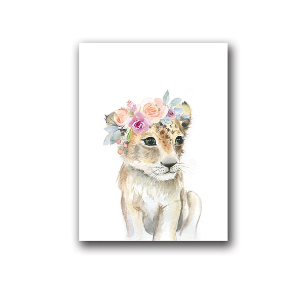 Watercolor Wild Animals Canvas Art - Giraffe, Elephant, Lion, Zebra - Just Kidding Store