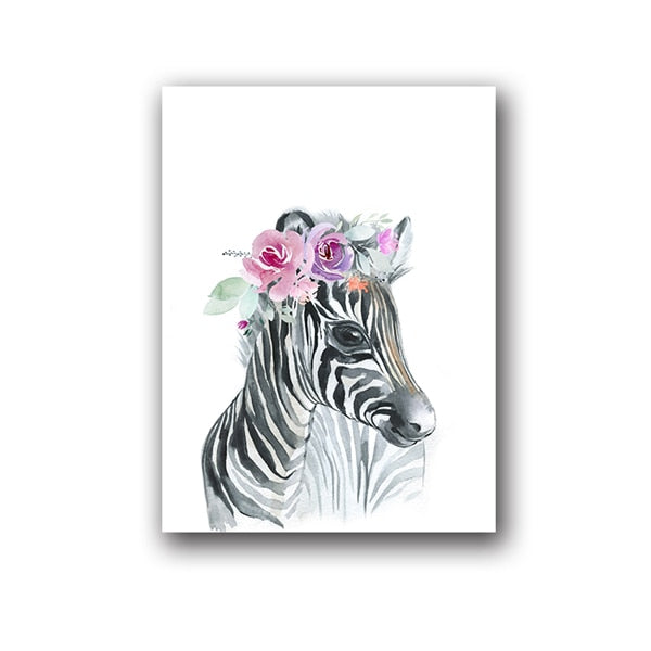 Watercolor Wild Animals Canvas Art - Giraffe, Elephant, Lion, Zebra - Just Kidding Store