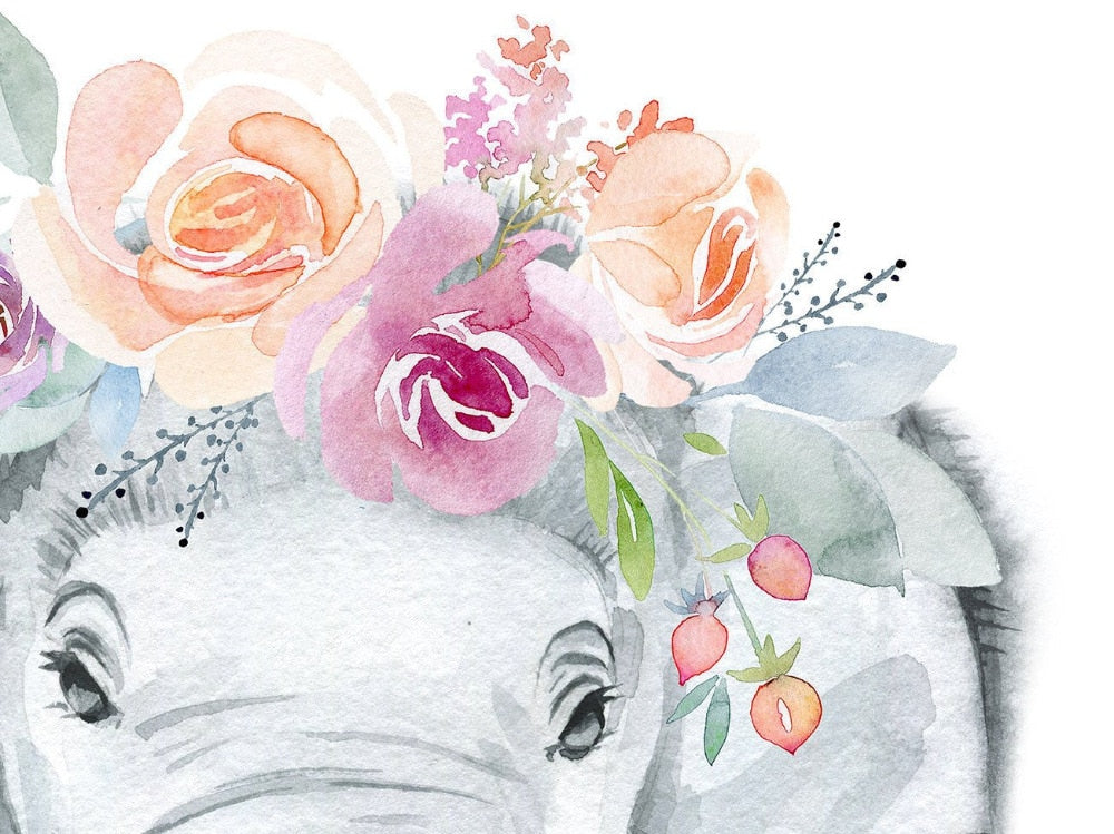 Watercolor Wild Animals Canvas Art - Giraffe, Elephant, Lion, Zebra - Just Kidding Store