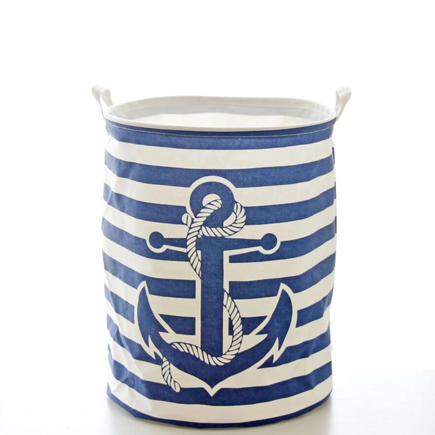 Navy Anchor Storage Basket Hamper Laundry Tube - Just Kidding Store