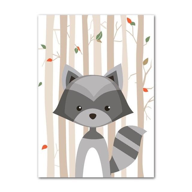 Woodland Animals Canvas Wall Art - Tribal Fox Raccoon - Just Kidding Store